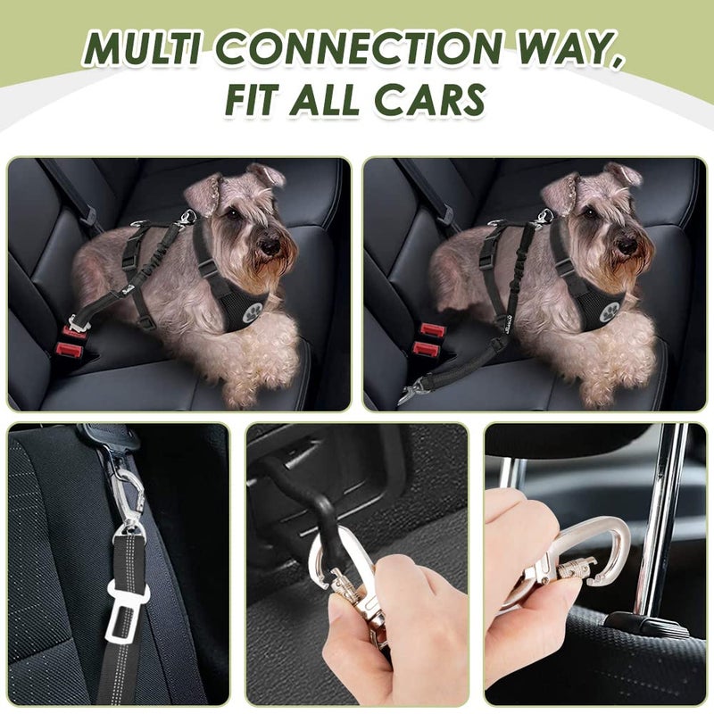 Lukovee Dog Seat Belt for Car, Adjustable Dog Car Harness for Large Medium Small Dogs, Soft Padded & Breathable Mesh Dog Seatbelt with Car Vehicle Connector Strap (Black Double Clip,Large) - Image 2
